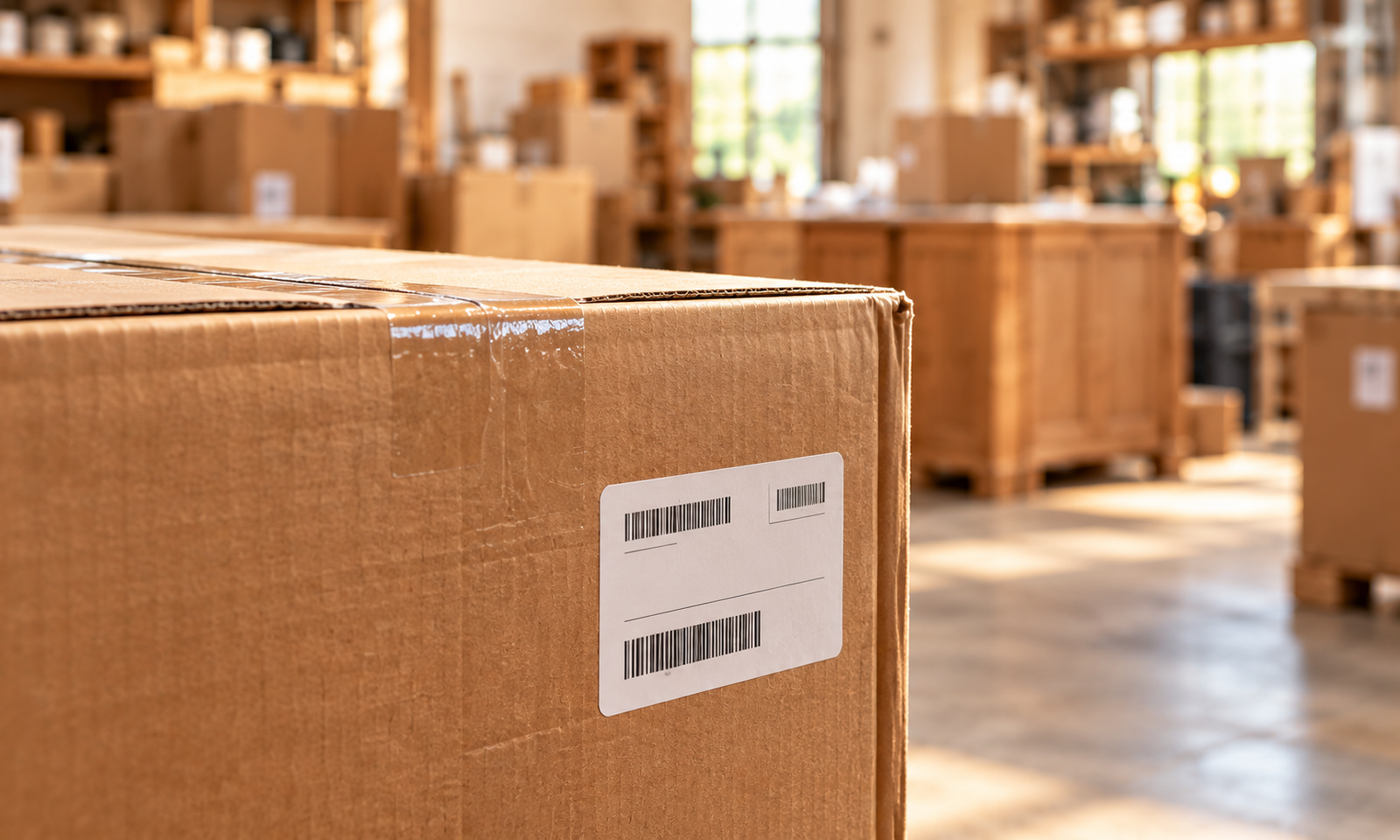 Packaged furniture box with shipping label